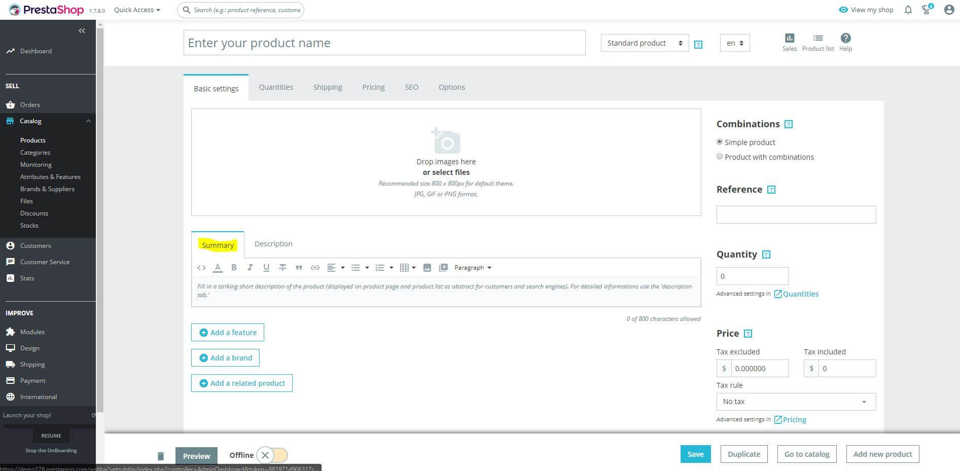 Summary section